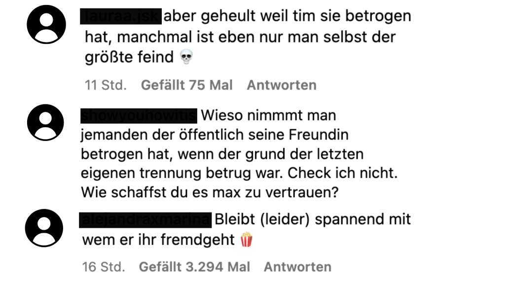 Kommentare der Follower von Melina.